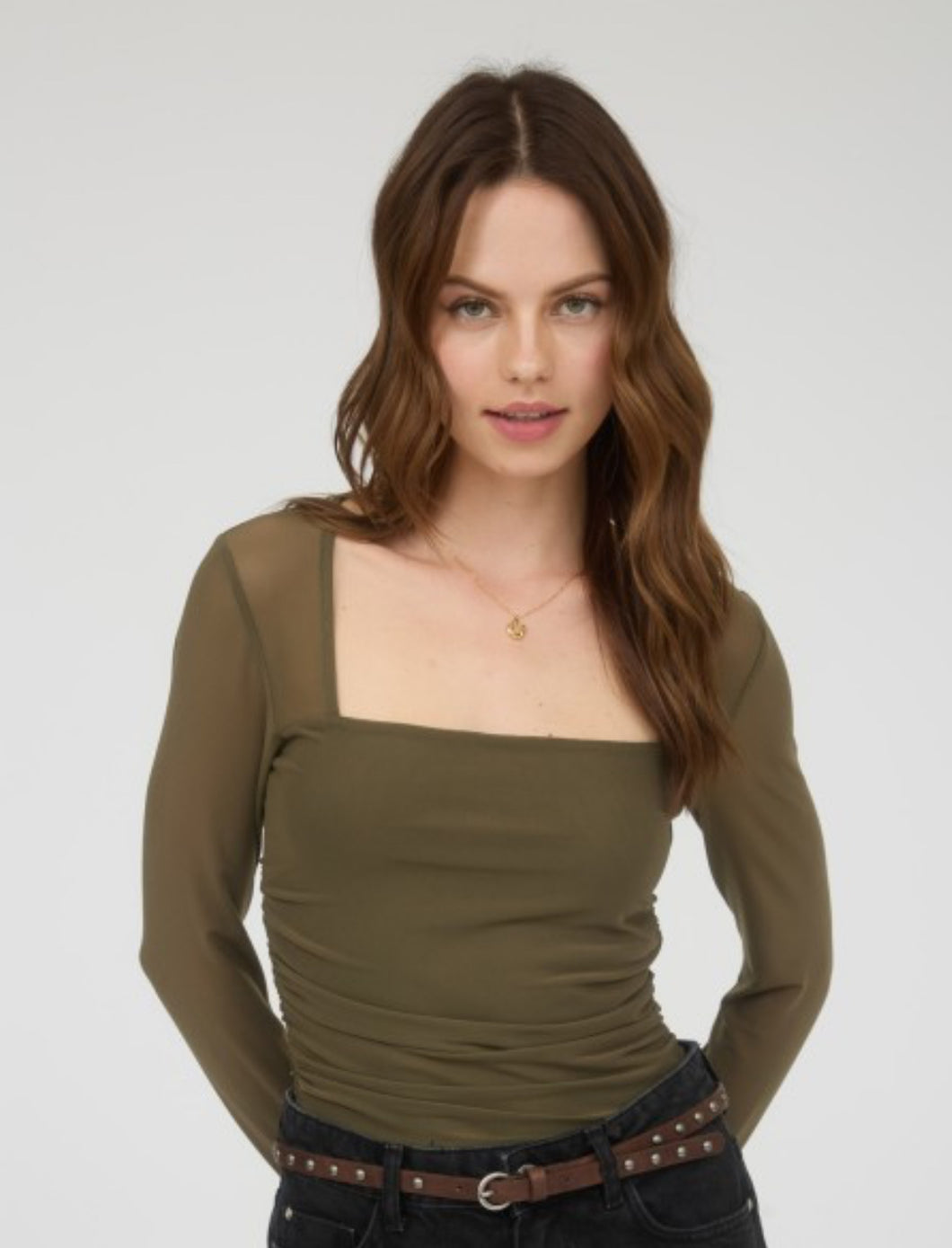 Olive Sheer Square Neck
