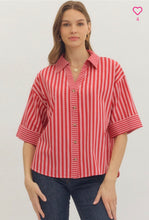 Load image into Gallery viewer, Red Stripe Collard Top

