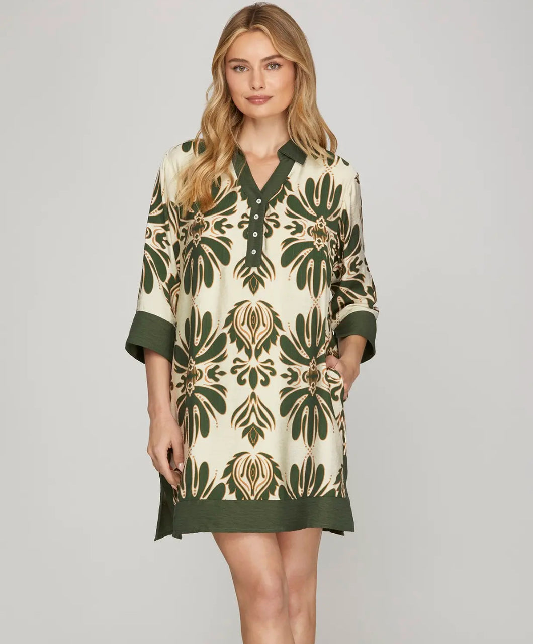 Olive 1/2 Sleeve Print Dress