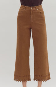 Brown Embroidered Hem Bottoms