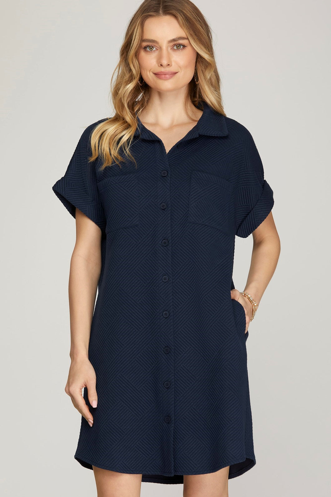 Navy Textured Dress