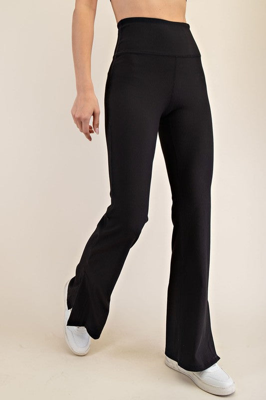 Black Ribbed Flare Leggings