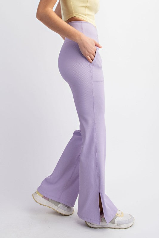 Lavender Rib V-Waist Slit Flare