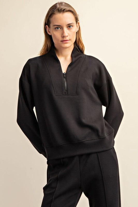 Black Luxe Zip Pullover