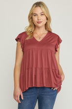 Load image into Gallery viewer, Curvy Marsala Ruffle Top

